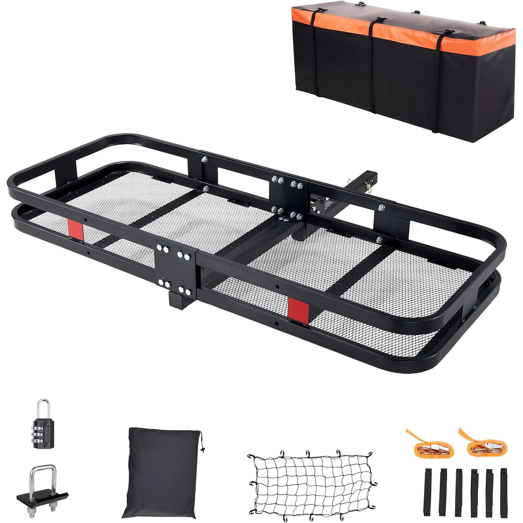 Trailer Hitch Cargo Carrier Rack 500 Lbs|Heavy Duty Steel Cargo Basket|60" X 24" X 14.4"/6" Folding Mount Cargo Carrier with Waterproof Cargo Bag,Cargo Net, Stabilizer for Truck,SUV,RV - Premium Automotive from Rapidvehicles - Just $184.99! Shop now at Rapidvehicles