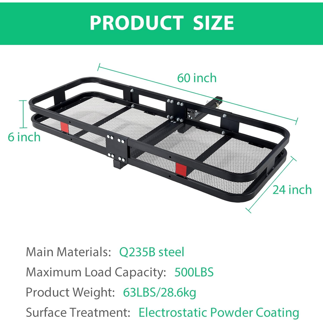 Trailer Hitch Cargo Carrier Rack 500 Lbs|Heavy Duty Steel Cargo Basket|60" X 24" X 14.4"/6" Folding Mount Cargo Carrier with Waterproof Cargo Bag,Cargo Net, Stabilizer for Truck,SUV,RV - Premium Automotive from Rapidvehicles - Just $184.99! Shop now at Rapidvehicles