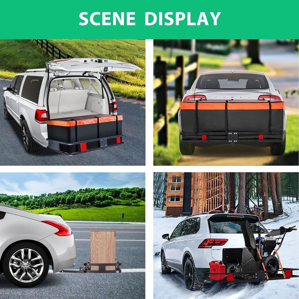 Trailer Hitch Cargo Carrier Rack 500 Lbs|Heavy Duty Steel Cargo Basket|60" X 24" X 14.4"/6" Folding Mount Cargo Carrier with Waterproof Cargo Bag,Cargo Net, Stabilizer for Truck,SUV,RV - Premium Automotive from Rapidvehicles - Just $184.99! Shop now at Rapidvehicles