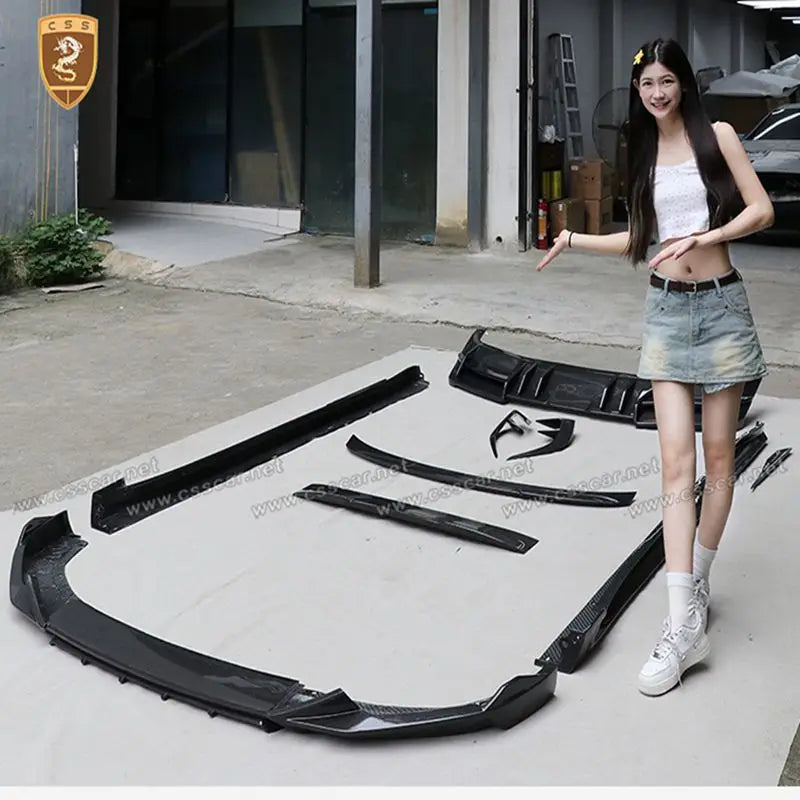 Abina Style Car Front Bumper Diffuser Rear High Spoiler Wing Splitter Canard Lip For Lotus Emeya Dry Carbon Fiber Side Skirts