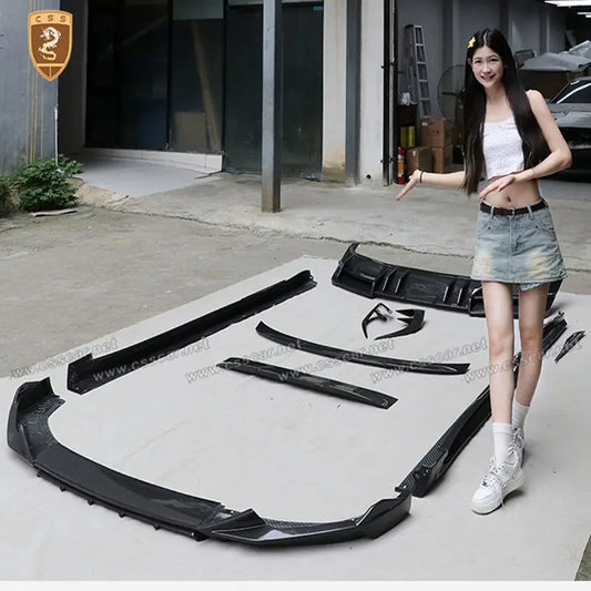 Abina Style Car Front Bumper Diffuser Rear High Spoiler Wing Splitter Canard Lip For Lotus Emeya Dry Carbon Fiber Side Skirts