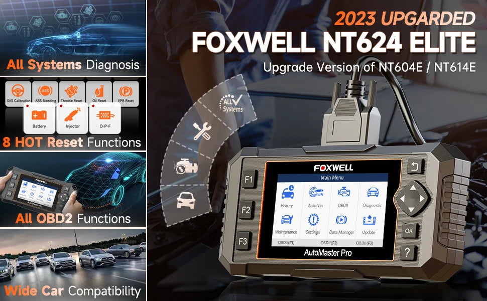 FOXWELL NT624 Elite OBD2 Scanner Car Diagnostic Scanner All Systems Code Reader SAS/Oil/EPB 8 Reset OBD2 Scanner Diagnostic Tool