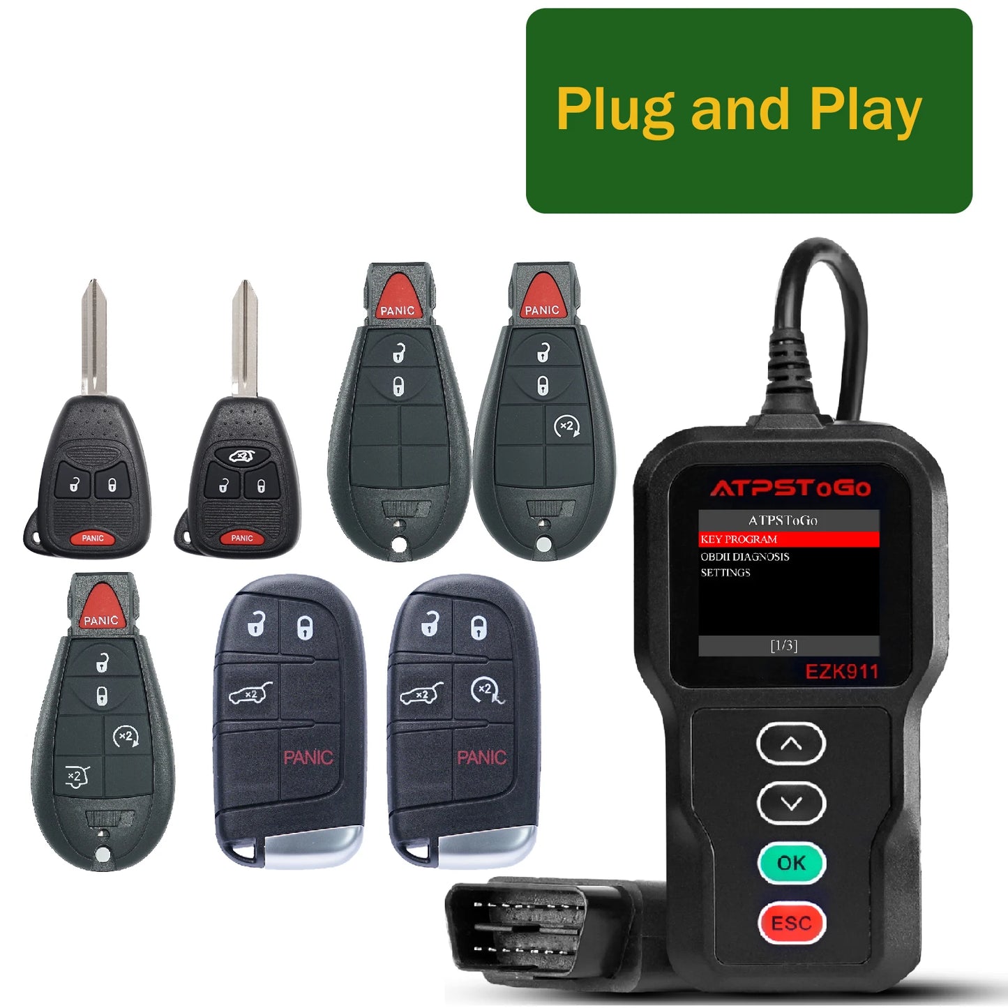 ATPSTOGO New Replacement Remote Key fob and Programmer tool For 2007-2017 Dodge Ram 1500 2500 3500 programming key fob GQ4-53T