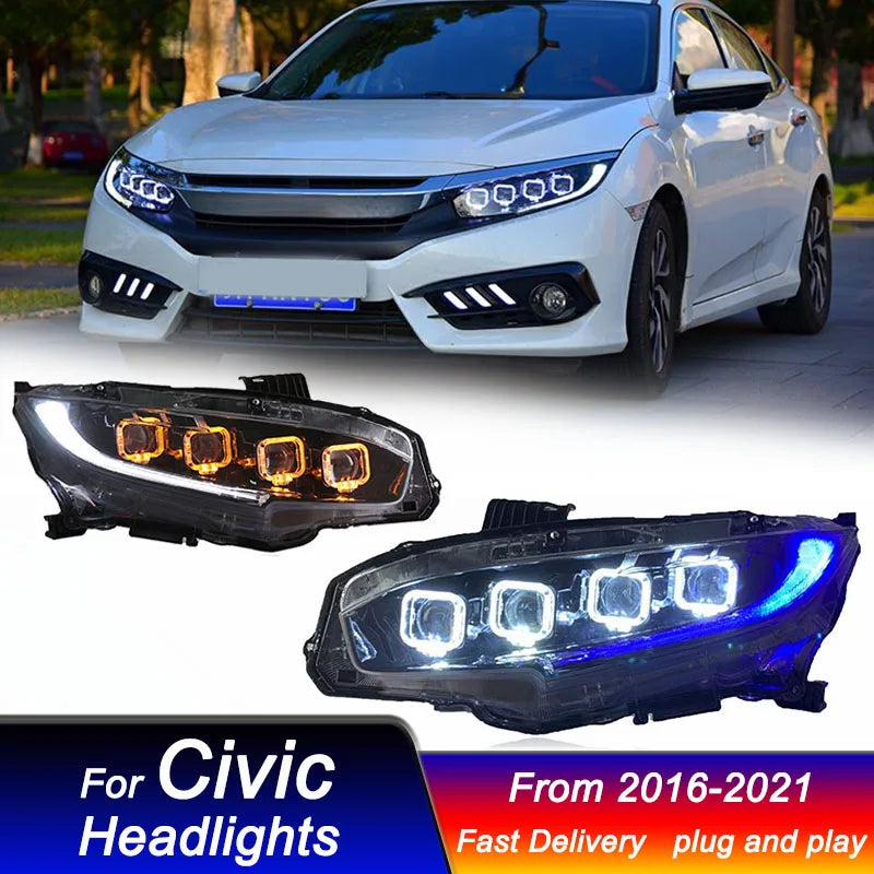 Car Led Headlights For Honda CIVIC 2016-2021 Bugatti style full LED Head Lamp daytime running DRL Head Lamp Front light Assembly