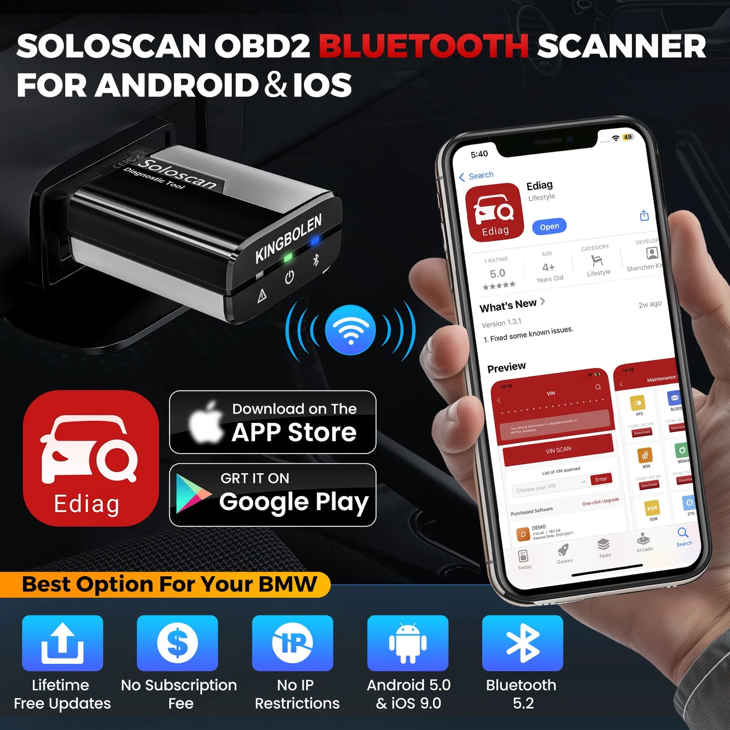 Kingbolen SoloScan OBD2 Scanner for BMW All Resets Car Diagnostic Tool Pk Thinkdiag