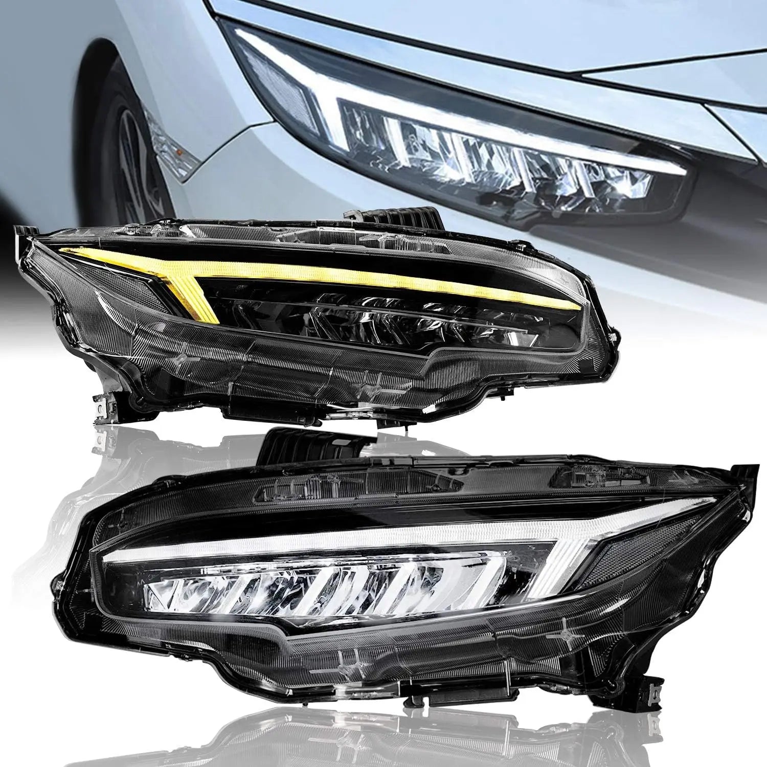 LED Headlights for Honda Civic Sedan/Coupe/Hatchback 2016-2022 10th Gen With Sequential Turn Signal Assembly