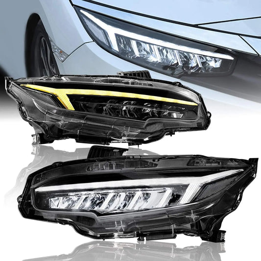 LED Headlights  for Honda Civic Sedan/Coupe/Hatchback 2016-2022 10th Gen With Sequential Turn Signal Assembly