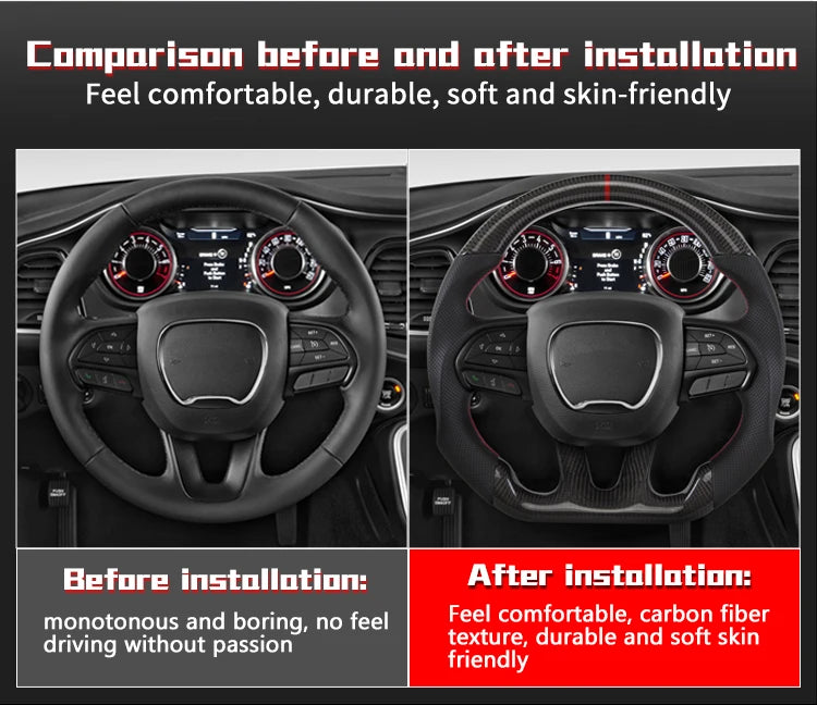 Carbon Fiber Steering Wheel For Dodge Challenger Charger 2015-2022 Alcantara LED Racing Steering Wheel Customized Perforated