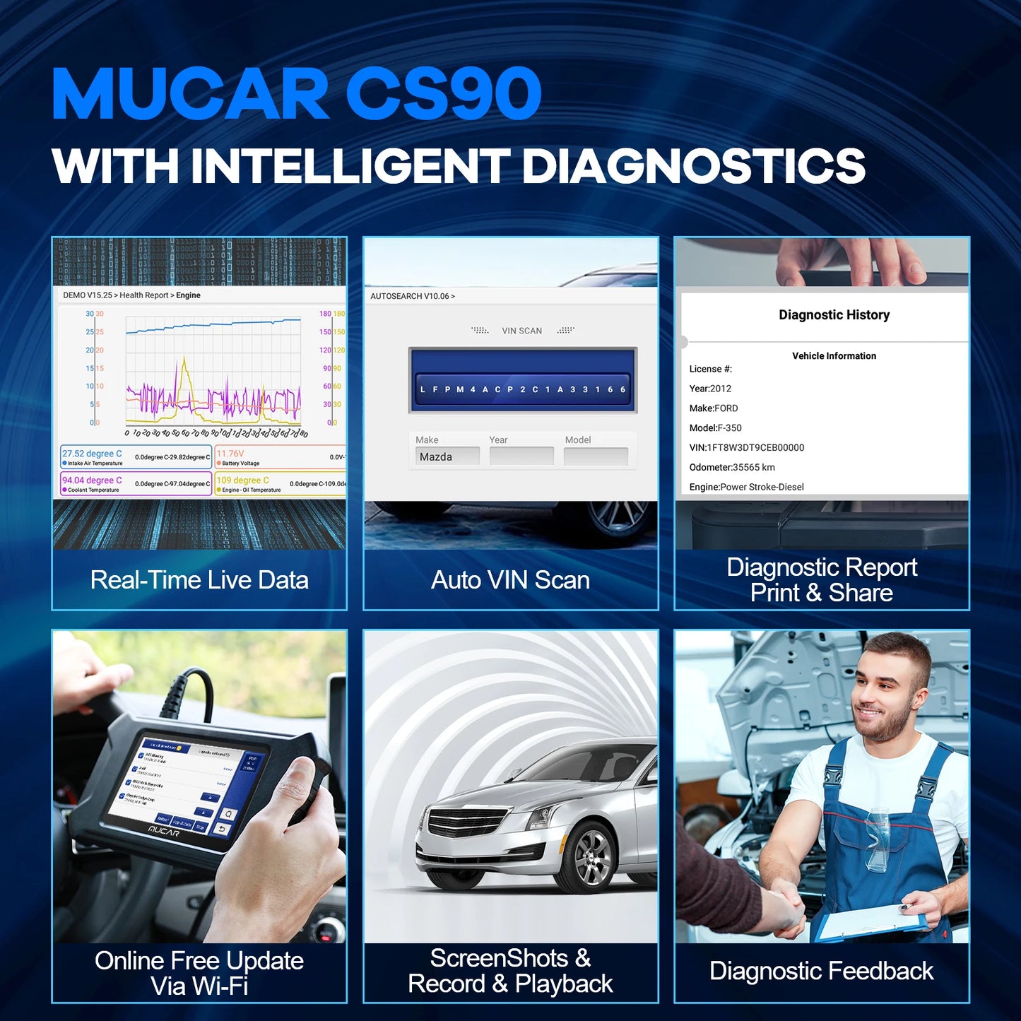 MUCAR CS90 OBD2 Scanner 28 Reset Services Lifetime Free Update Profession Engine Scan Diagnostic Tools Automotive Code Reader