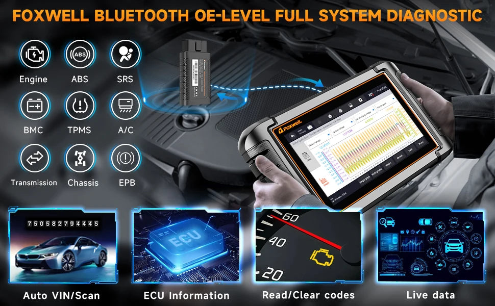 FOXWELL NT809BT OBD2 Bluetooth Automotive Scanner All System BiDirectional Scan Tool 30+ Reset OBD2 Code Reader Diagnostic Tool