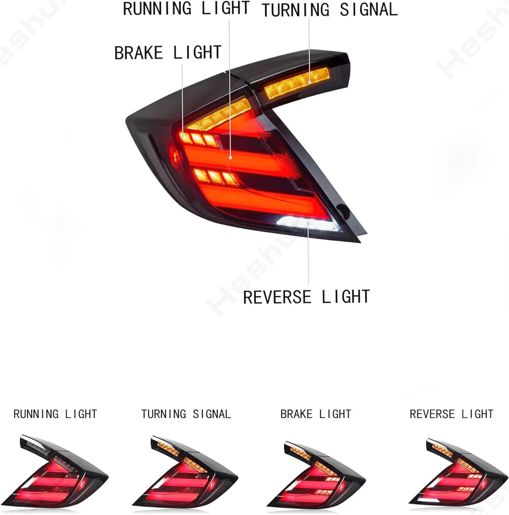 Taillights For Honda Civic Hatchback/Type R 2016-2022 FK7 FK8 10th Gen Tail Lamp Rear Fog Light LED Sequential Signal Assembly