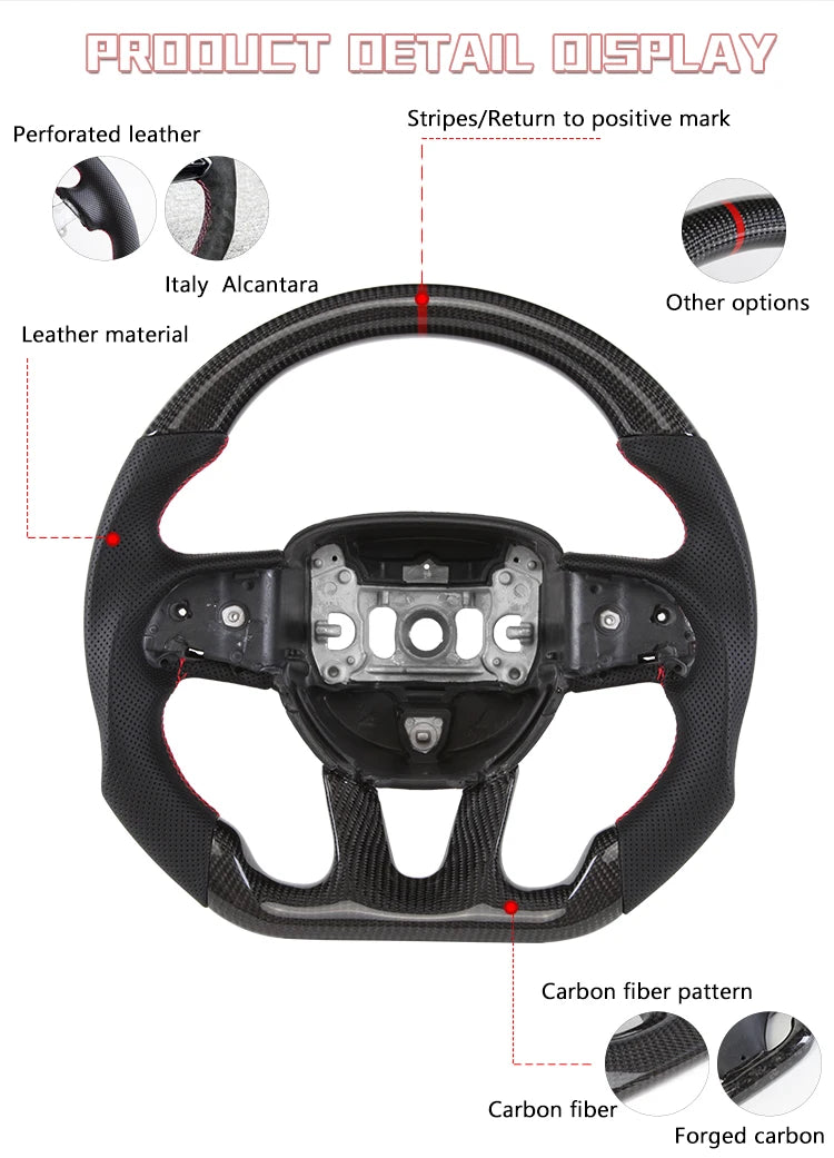 Carbon Fiber Steering Wheel For Dodge Challenger Charger 2015-2022 Alcantara LED Racing Steering Wheel Customized Perforated
