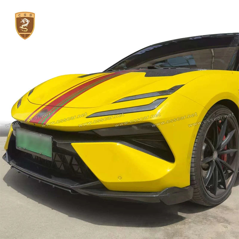 Abina Style Car Front Bumper Diffuser Rear High Spoiler Wing Splitter Canard Lip For Lotus Emeya Dry Carbon Fiber Side Skirts