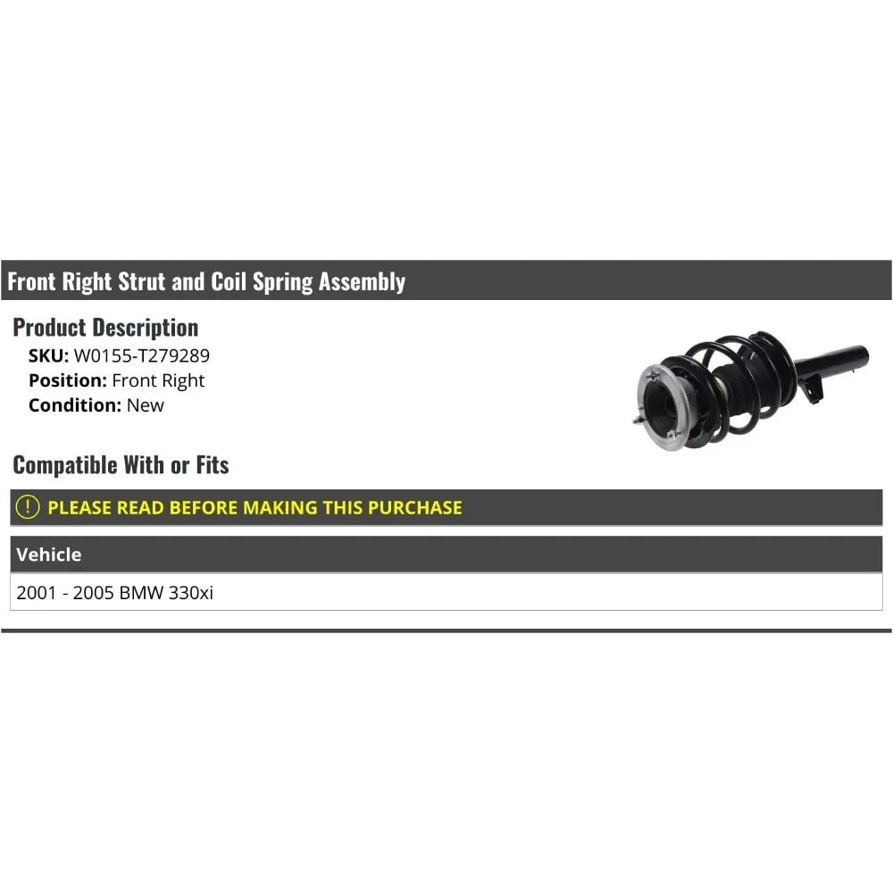 Front Right Passenger Side Strut and Coil Spring Assembly - Compatible with 2001-2005 BMW 330xi