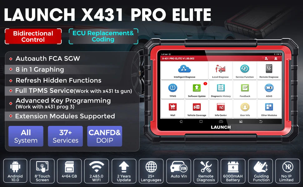 2025 LAUNCH X431 PRO ELITE Car Diagnostic Tools CANFD DOIP ECU CODING Bi-directionnal OBD2 Scanner 2 Years Free Update