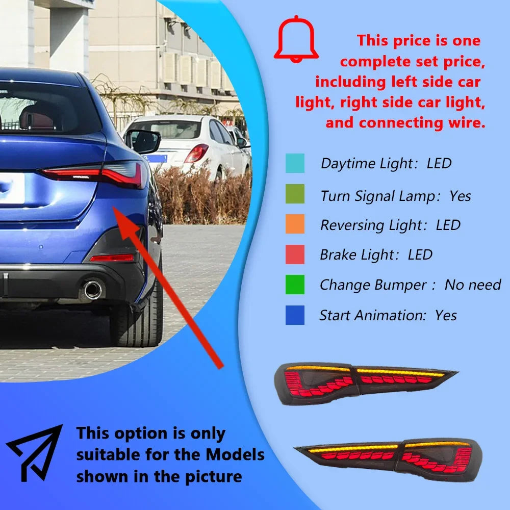Car Taillights for Bmw 4 Series 2020-2023 Led Auto Back Lamps Assembly Upgrade Dragon Scale Design Style Turn Signal Accessories