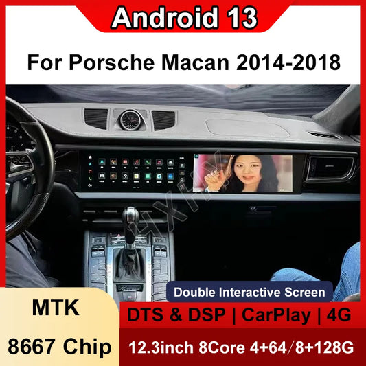 Double Interactive Screen Android 13 8+128G car radio Car Multimedia Stereo For Porsche Macan 2014-2018 DSP 360 Navigation