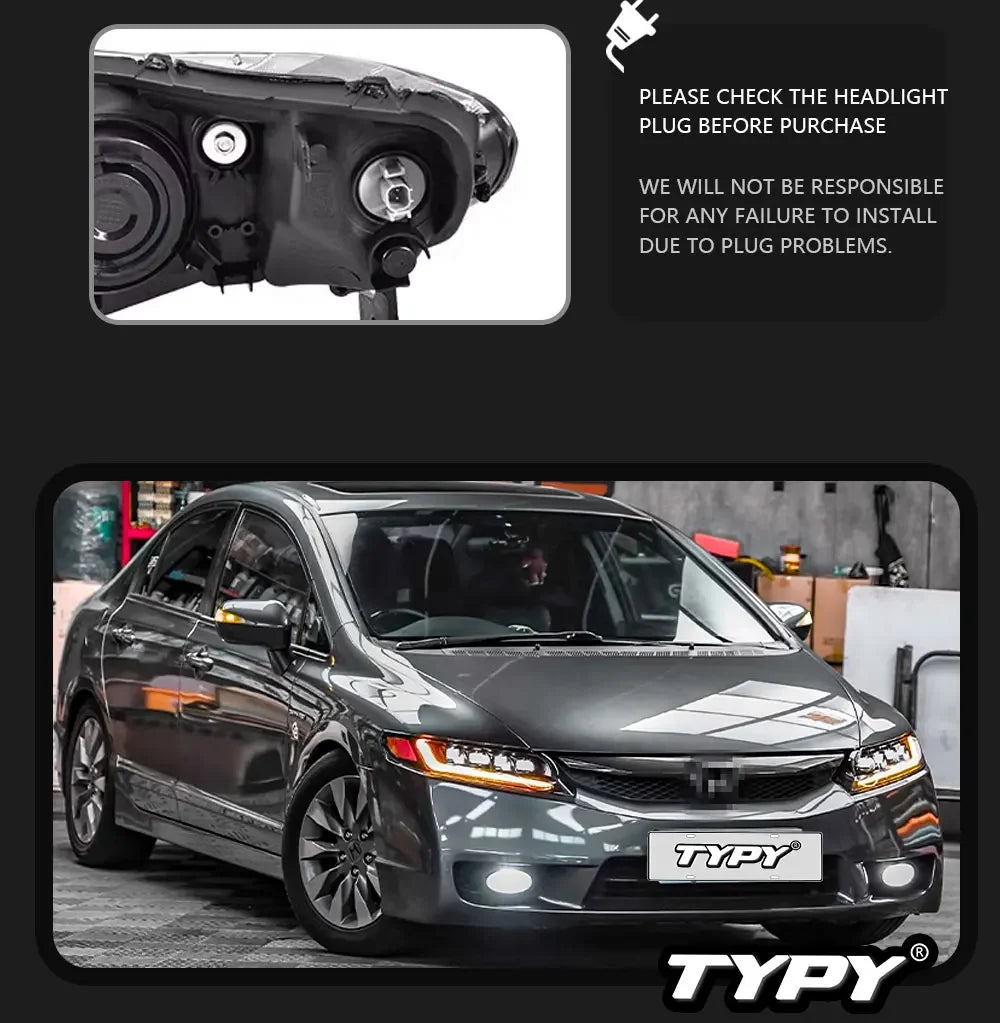 Car For Honda Civic 8th Gen Headlight 2006-2011 Upgrade Modified to New DRL Dynamic Turn Signal LED Headlight Auto Accessories