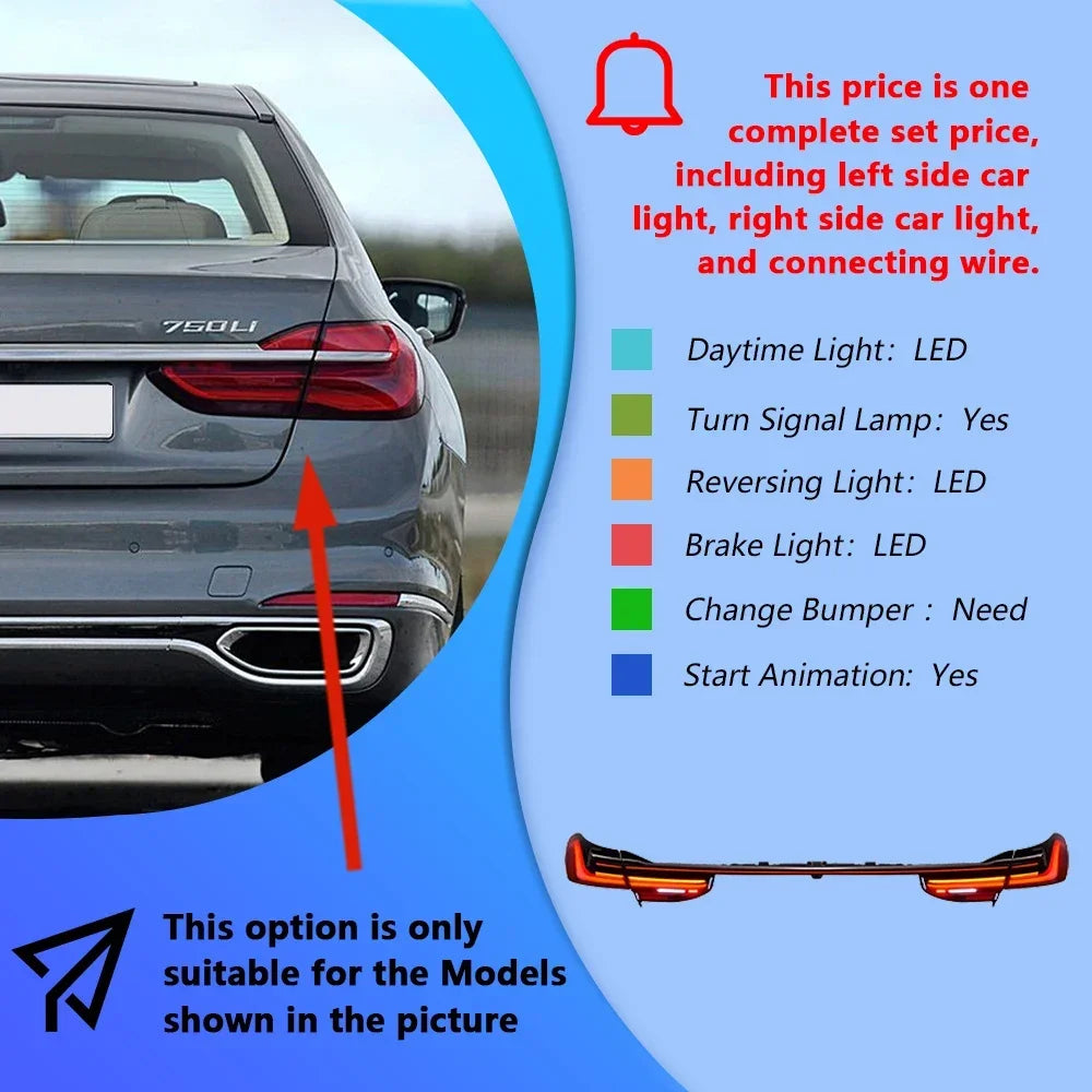 Upgraded Through Taillights Accessories for BMW 7 Series F01 F02 G11 G12 730Li 740Li 750Li 2008-2019 LED Car Taillights Assembly