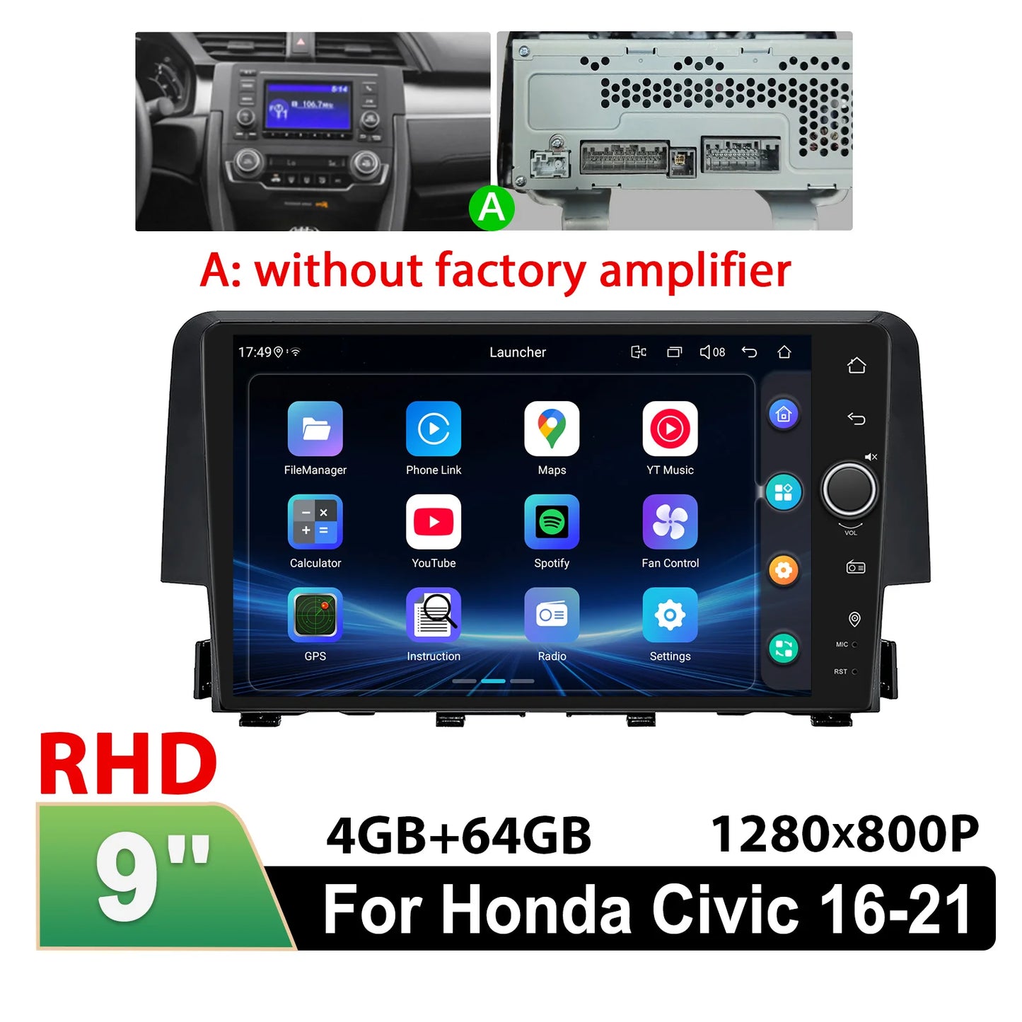 JOYING 9"Android 13 Car Radio Stereo Multimedia Player Carplay For Honda Civic 2016 -2021 Support Factory Cameras Plug and Play