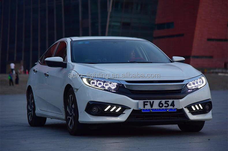 AKD-Car Styling Head Light Parts for CIVIC X G10 Bugatti Modified LED Lamps Headlights DRL Dual Projector Facelift