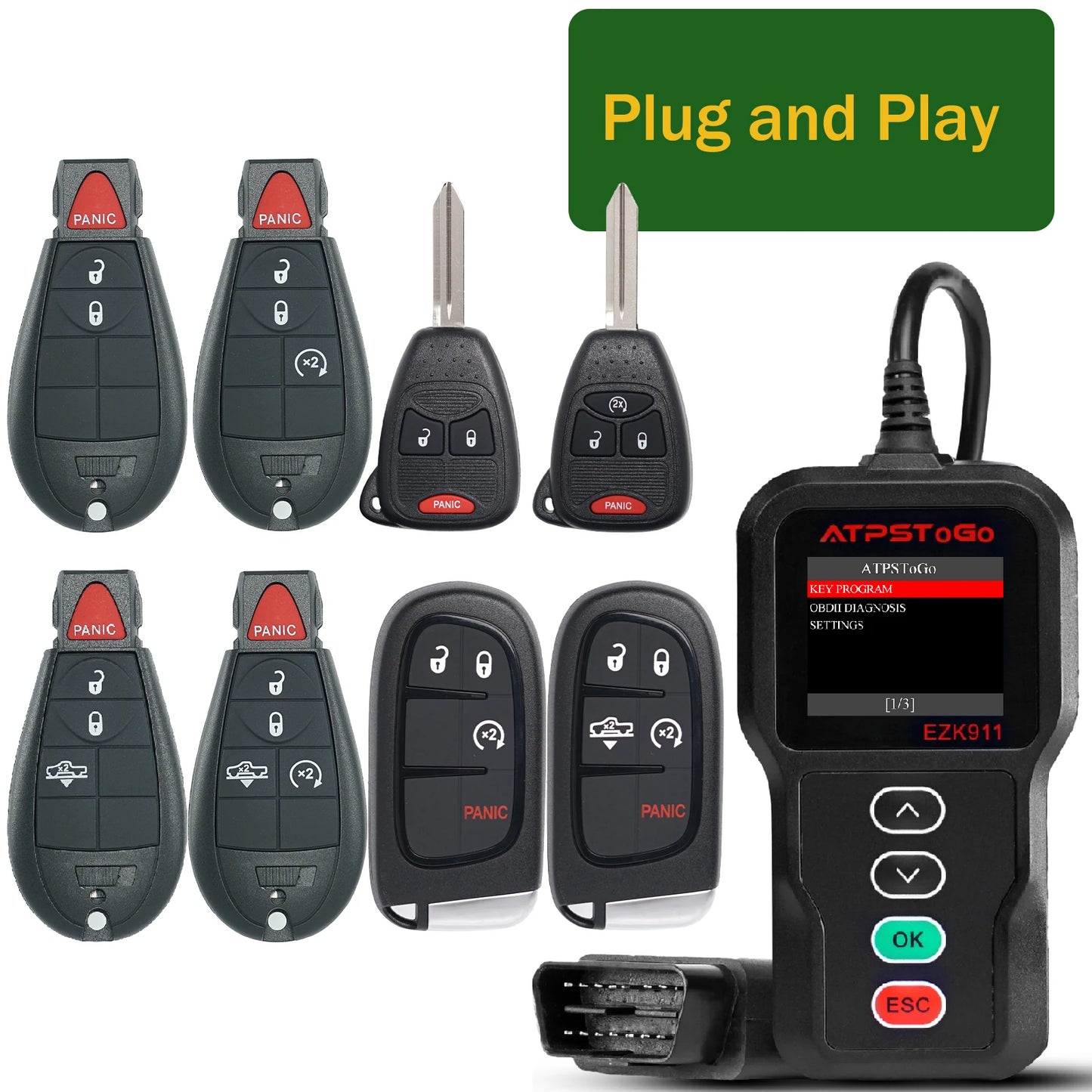 ATPSTOGO New Replacement Remote Key fob and Programmer tool For 2007-2017 Dodge Ram 1500 2500 3500 programming key fob GQ4-53T