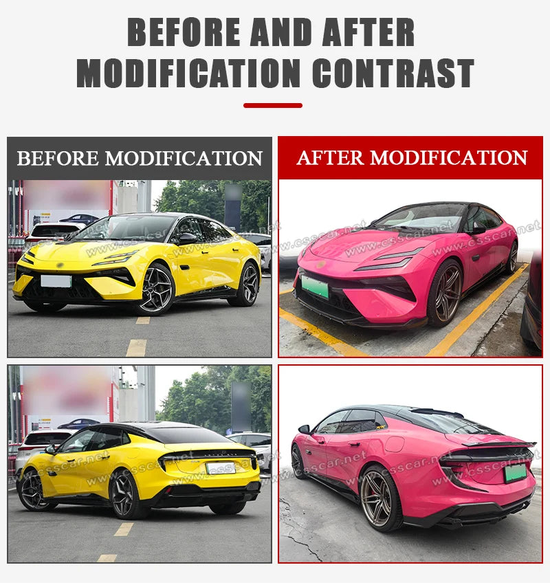 Abina Style Car Front Bumper Diffuser Rear High Spoiler Wing Splitter Canard Lip For Lotus Emeya Dry Carbon Fiber Side Skirts