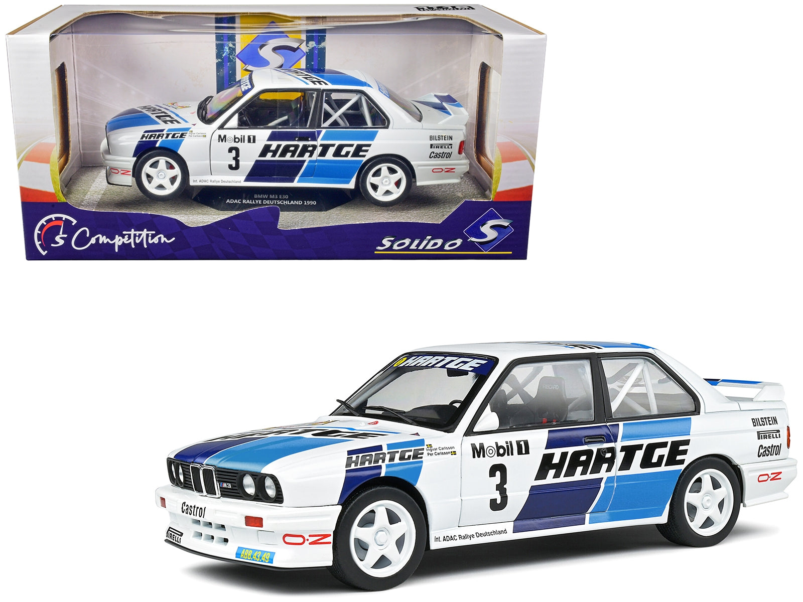 BMW E30 M3 Gr. A #3 Ingvar Carlsson - Per Carlsson "Adac Rallye Deutchland" (1990) "Competition" Series 1/18 Diecast Model Car by Solido - Premium Rally Models from Solido - Just $87.99! Shop now at Rapidvehicles