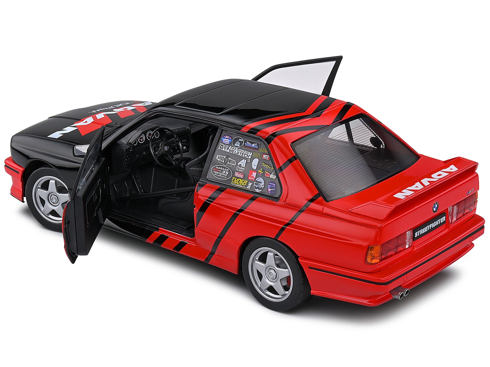 1990 BMW E30 M3 Black and Red with Graphics "ADVAN Drift Team" "Competition" Series 1/18 Diecast Model Car by Solido