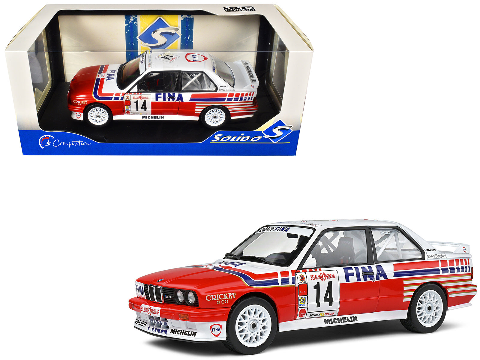 BMW E30 M3 #14 Marc Duez "Belgian Procar Championship" (1993) "Competition" Series 1/18 Diecast Model Car by Solido free shipping USA