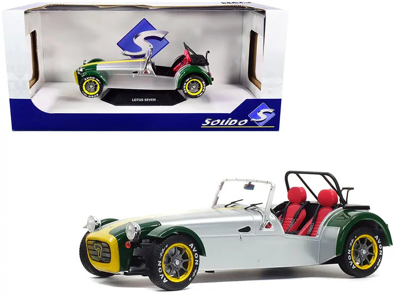 1989 Lotus Seven Silver and Green 1/18 Diecast Model Car by Solido 