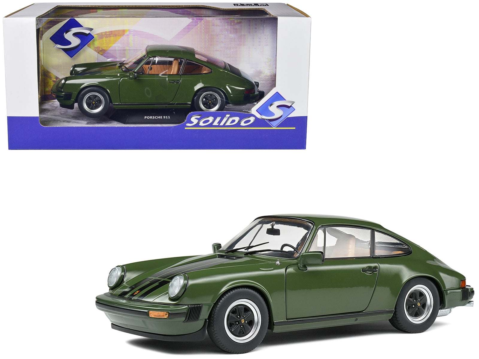 1974 Porsche 911 SC Olive Green with Black Stripes 1/18 Diecast Model Car by Solido - Premium Porsche Models from Solido - Just $87.99! Shop now at Rapidvehicles