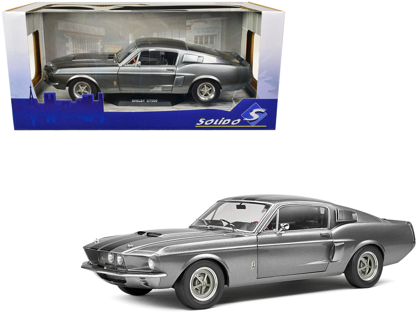 1967 Shelby GT500 Gray Metallic with Black Stripes 1/18 DiecastFREE SHIPPING IN US - Premium Shelby Models from Solido - Just $91.79! Shop now at Rapidvehicles