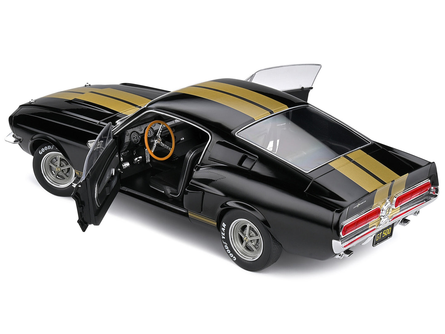 1967 Shelby GT500 Black with Gold Stripes 1/18 Diecast Model Car