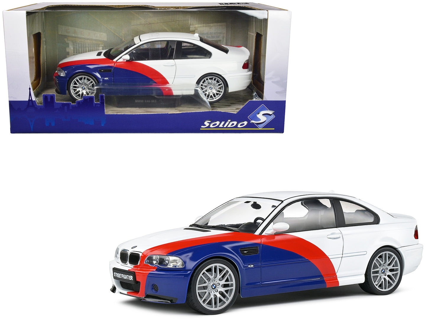 2000 BMW E46 M3 "Streetfighter" White with Blue and Red Graphics - Premium BMW Models from Solido - Just $91.79! Shop now at Rapidvehicles