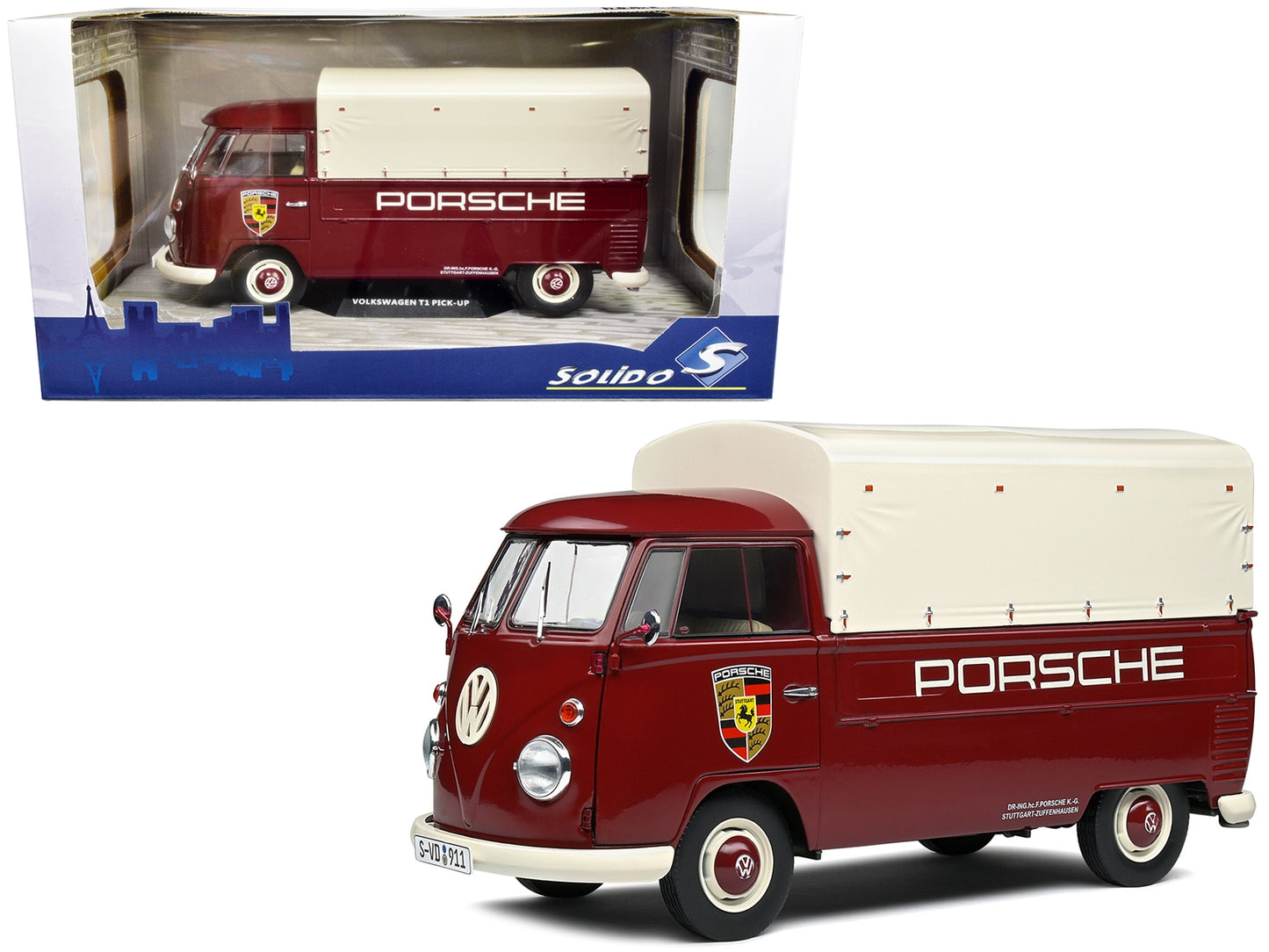 1950 Volkswagen T1 Pickup Truck with Camper Shell Dark Red - Premium Volkswagen Models from Solido - Just $101.99! Shop now at Rapidvehicles