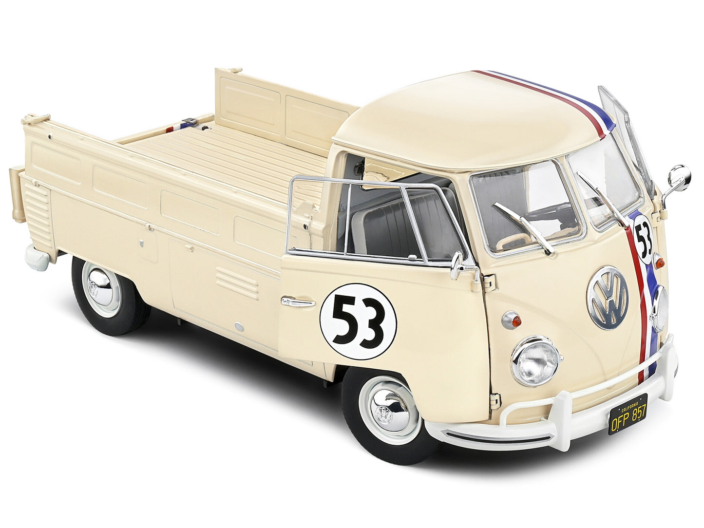 1950 Volkswagen T1 Pickup Truck Racer #53 Cream with Stripes 1/18