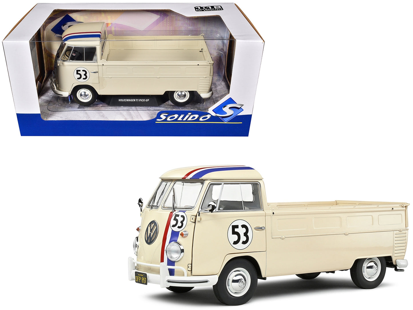 1950 Volkswagen T1 Pickup Truck Racer #53 Cream with Stripes 1/18