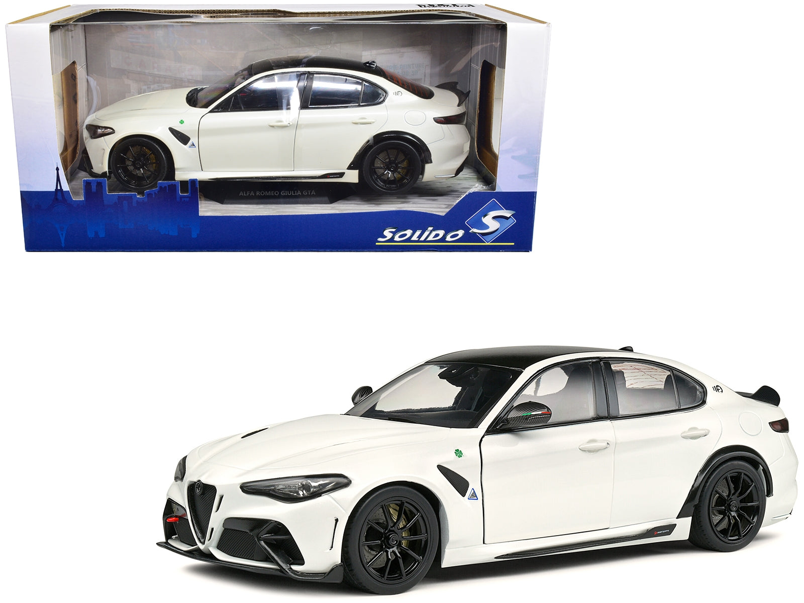 2022 Alfa Romeo Guilia GTA Blanco Trofeo White Metallic with Carbon Top 1/18 Diecast Model Car by Solido - Premium Alfa Romeo Models from Solido - Just $84.99! Shop now at Rapidvehicles