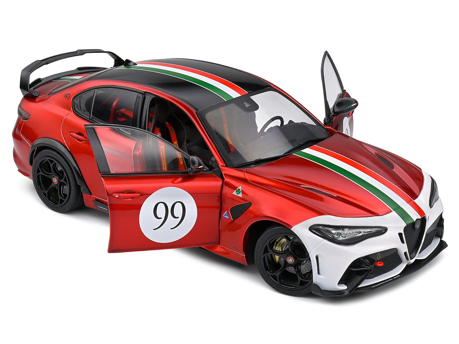 2022 Alfa Romeo Giulia GTAm #99 Red Metallic with Black Top and Italian Flag Stripes "Mugello 1969" Livery "Competition" Series 1/18 Diecast Model Car by Solido - Premium Alfa Romeo Models from Solido - Just $95.99! Shop now at Rapidvehicles