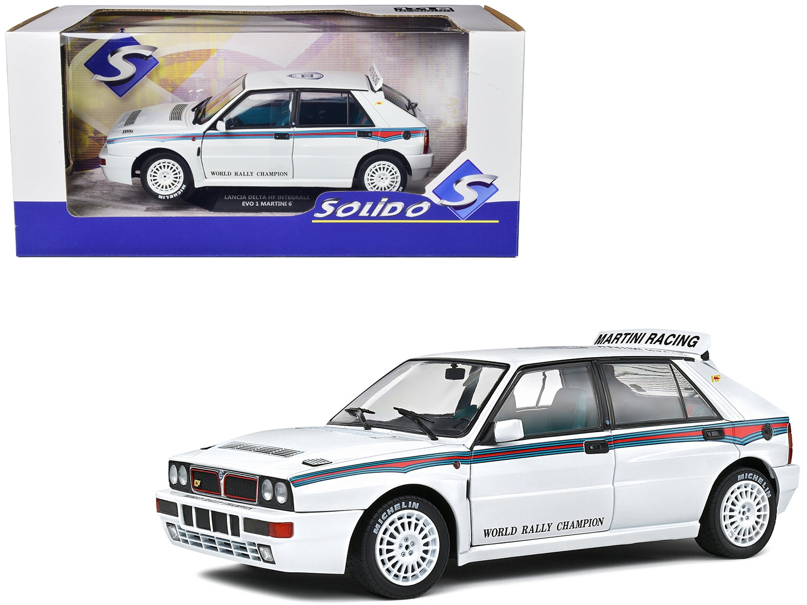 1992 Lancia Delta HF Integrale Evo 1 Martini 6 White with Blue and Red Stripes "World Rally Champion - Martini Racing" 1/18 Diecast Model Car by Solido - Premium Rally Models from Solido - Just $87.99! Shop now at Rapidvehicles