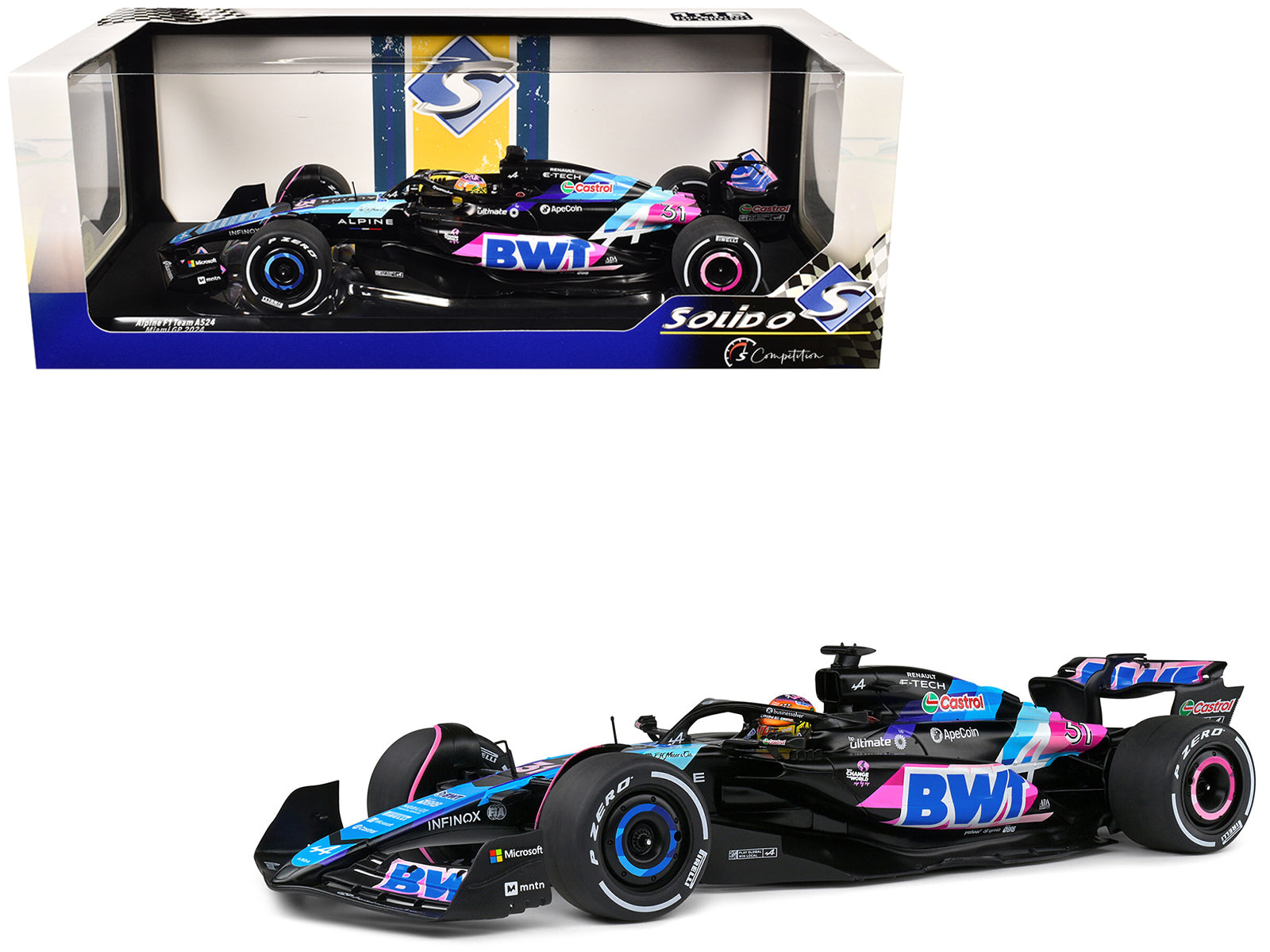 Alpine A524 #31 Esteban Ocon "BWT" Formula One F1 Miami GP (2024) "Competition" Series 1/18 Diecast Model Car by Solido free shipping USA