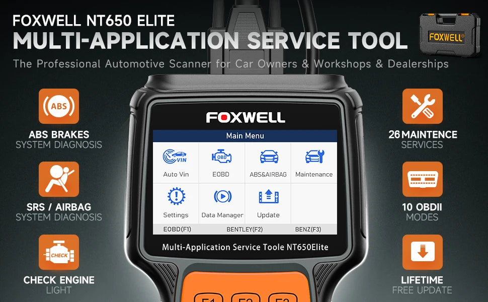 FOXWELL NT650 Elite OBD2 Scanner Diagnostic Tool ABS Airbag SAS EPB Oil A/F Reset Car Ananlyzer OBDII 3 System Automotive Tester