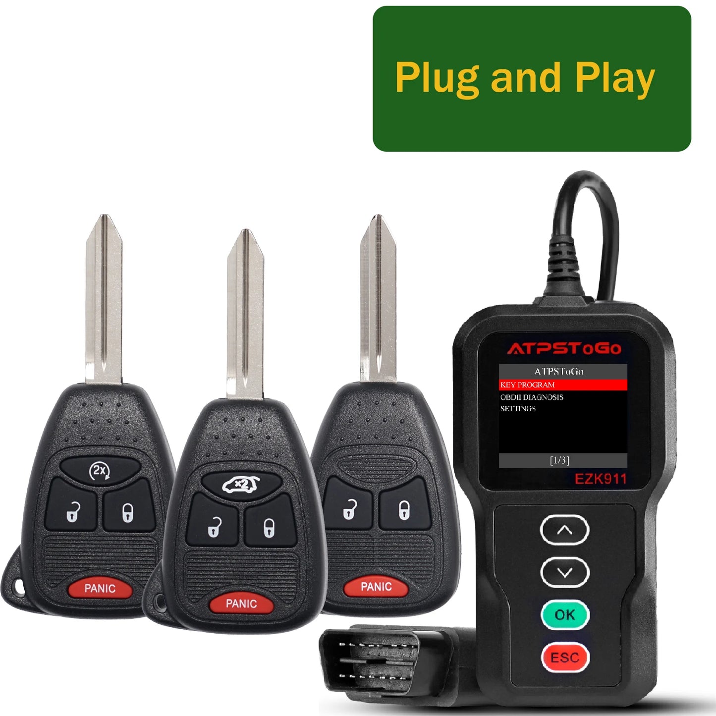 ATPSTOGO New Replacement Remote Key fob and Programmer tool For 2007-2017 Dodge Ram 1500 2500 3500 programming key fob GQ4-53T