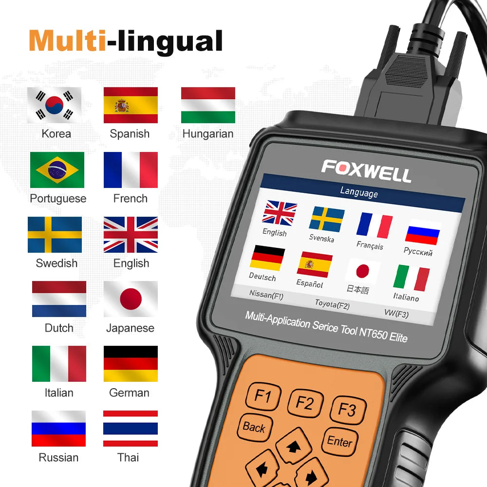 FOXWELL NT650 Elite OBD2 Scanner Diagnostic Tool ABS Airbag SAS EPB Oil A/F Reset Car Ananlyzer OBDII 3 System Automotive Tester