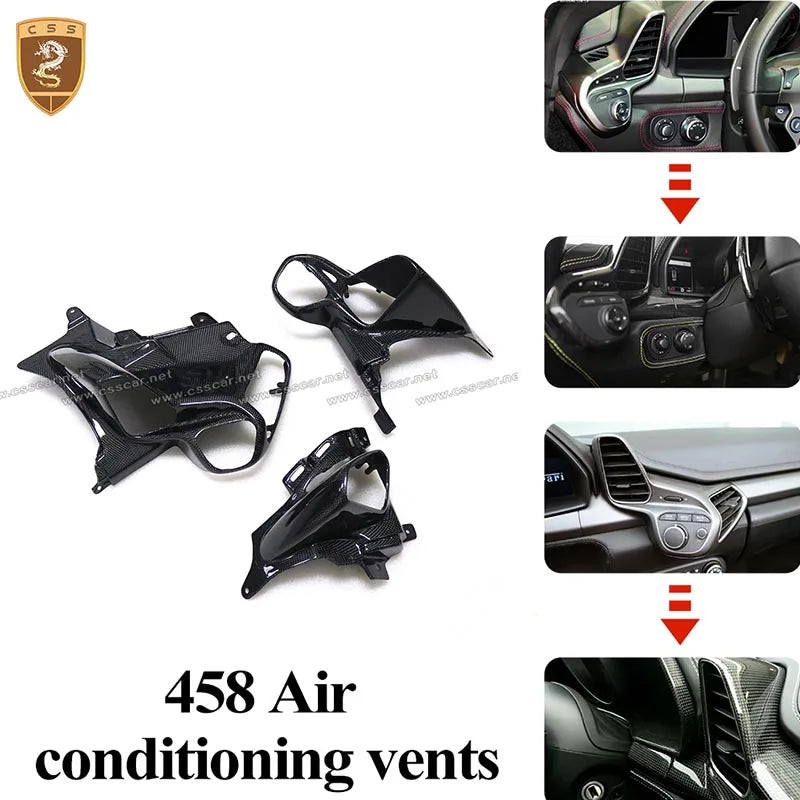For Ferrari 458 OEM Replement Instrument Panel Air Conditioning Cover Trims Dry Carbon Fiber Interior Decoration Accessories