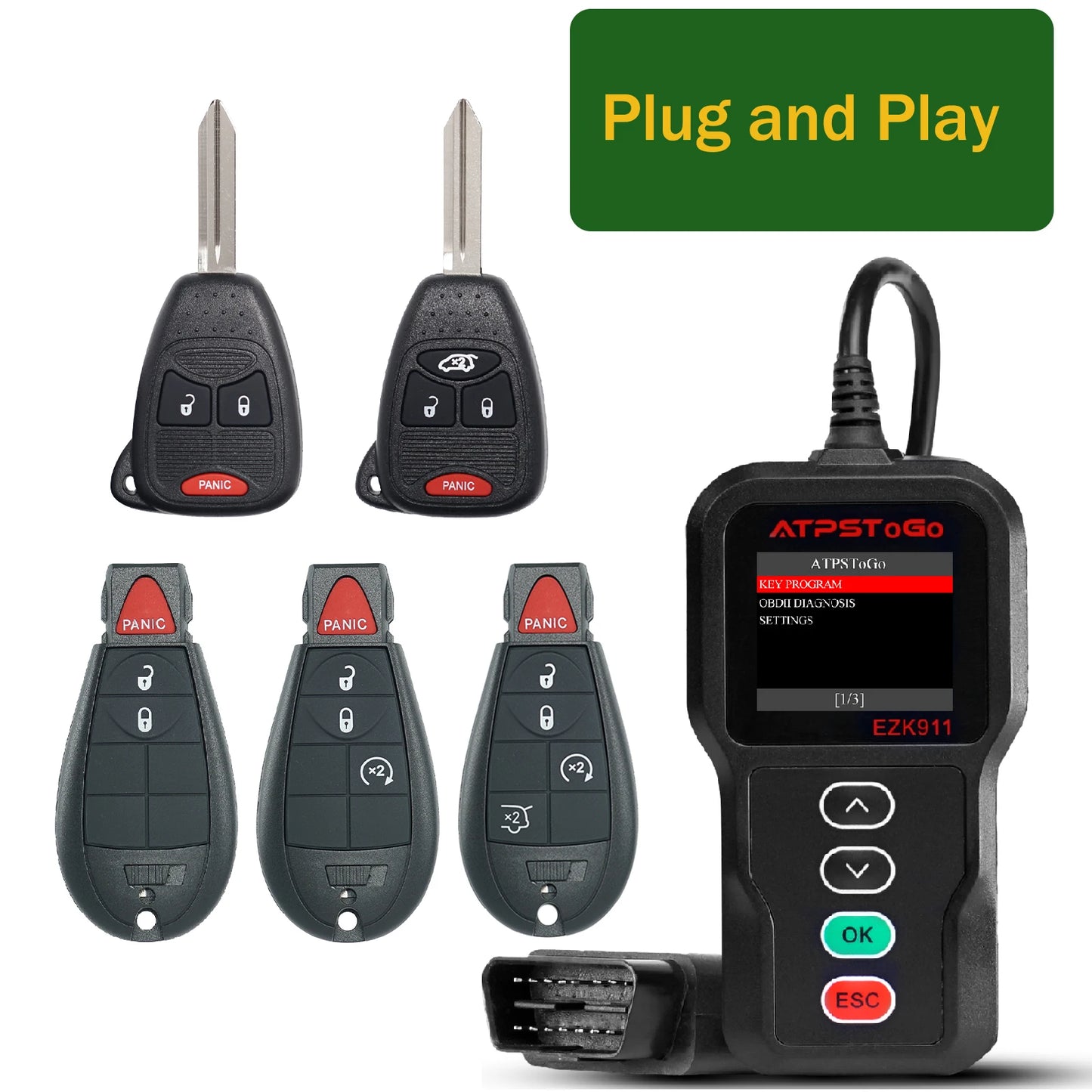 ATPSTOGO New Replacement Remote Key fob and Programmer tool For 2007-2017 Dodge Ram 1500 2500 3500 programming key fob GQ4-53T