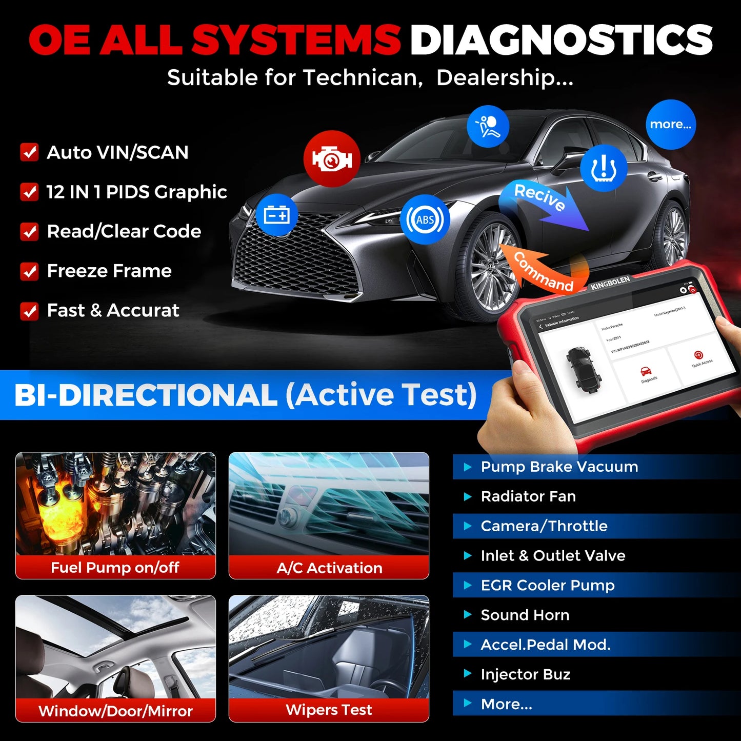 [Lifetime Free Update] KINGBOLEN K8 PRO ELITE Auto Diagnostic Tool Full System ECU Coding 40 Service Bidirectionnal OBD2 Scanner