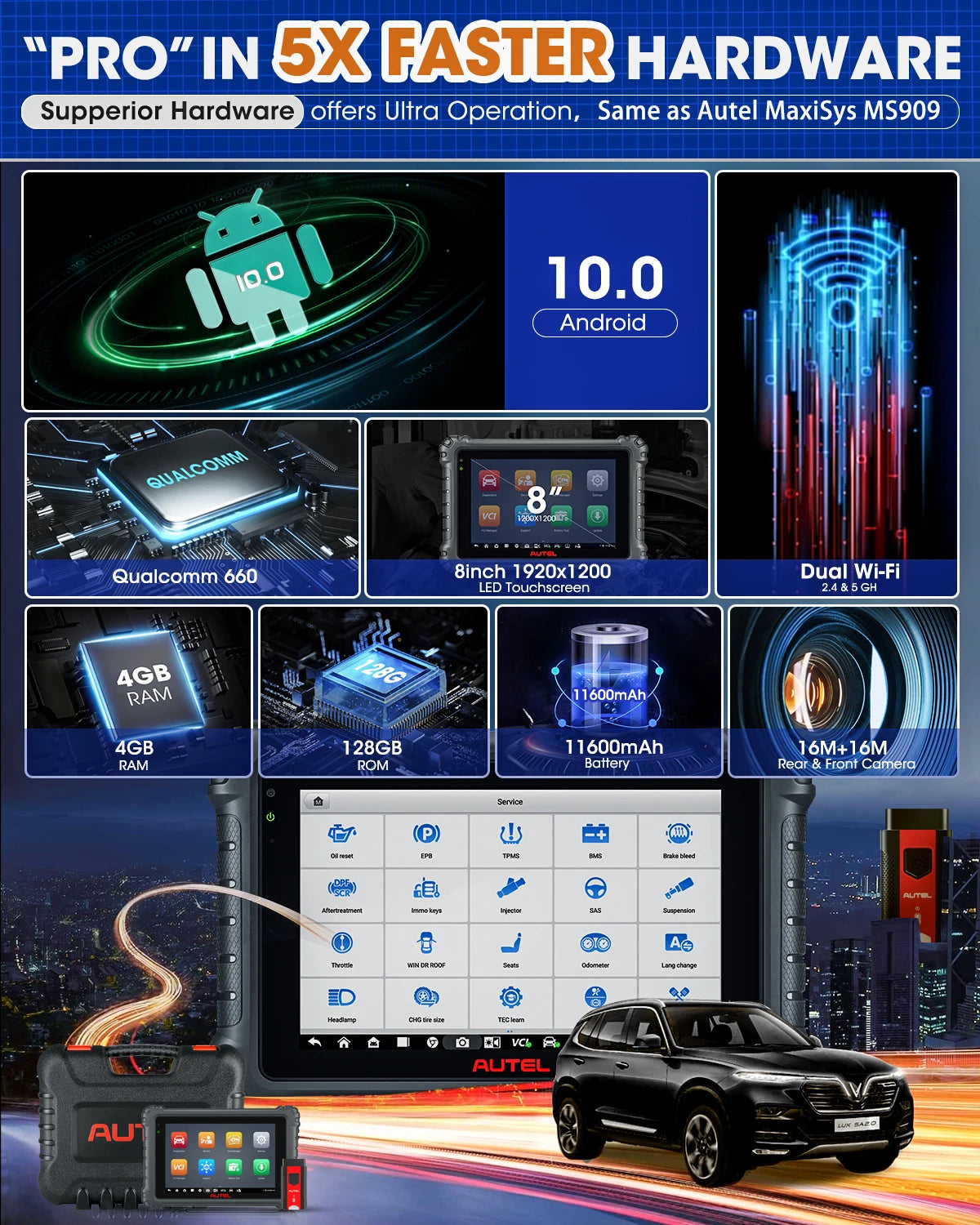 Autel MK906 PRO MK906Pro Автомобильный диагностический инструмент с аппаратным обеспечением ультра-уровня, обслуживанием 36+