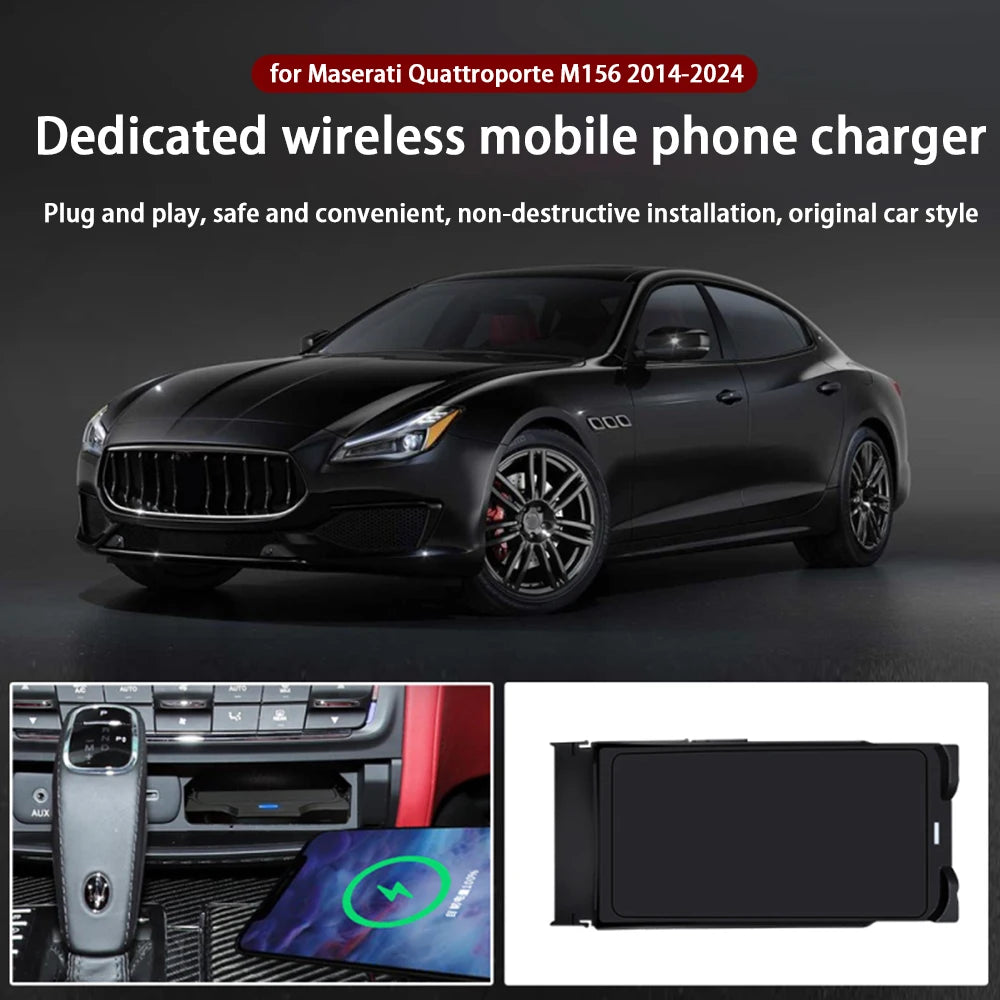 for Maserati Quattroporte M156 2014-2024 Center Console Storage Car Wireless Mobile Phone Charger QI 18W Magsafe Fast Charging